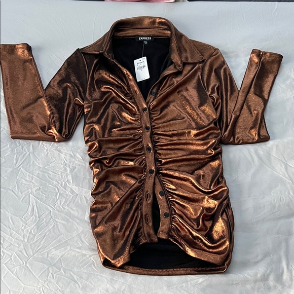 Express Metallic Brown Ruched Top - Picture 1 of 3